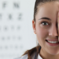 woman undergoing eyesight evaluation